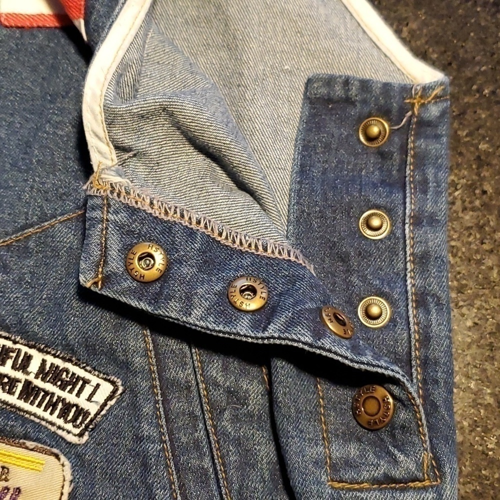HSTYLE Korean Denim Side Snap Embroidered Patches Mini Dress Size Small - Picture 8 of 13